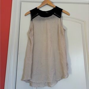 MONTEAU Elegant Sheer Sleeveless Top - Black and Cream. Zipper Details. Size Med